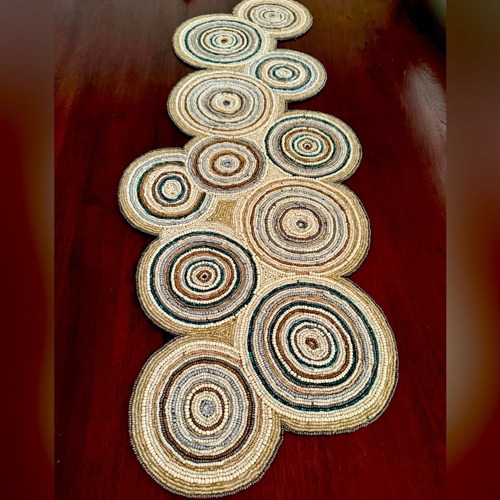 Pier 1 Glass Beaded Boho Table Runner, Table Topper, Centerpiece Placement